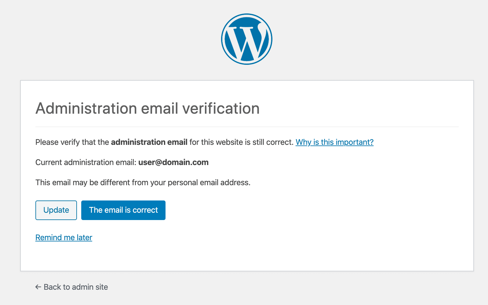 Vérification de l'adresse email de l'administrateur WordPress