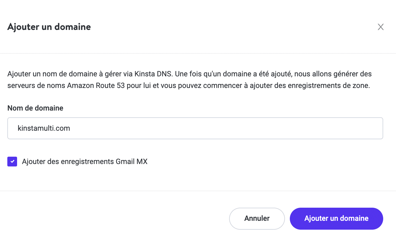 Ajoutez le domaine de votre site principal dans MyKinsta.