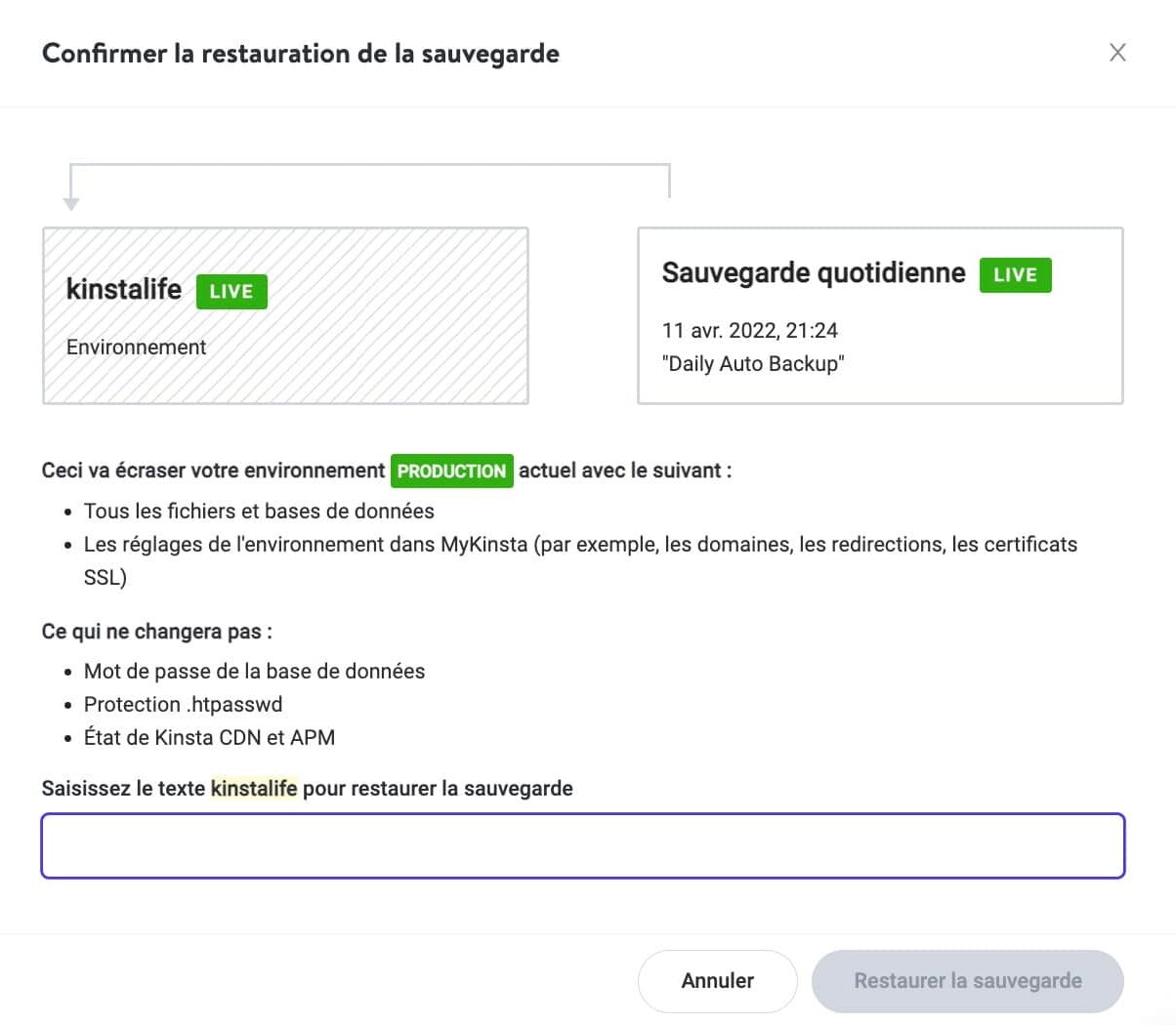 Processus de restauration de sauvegarde