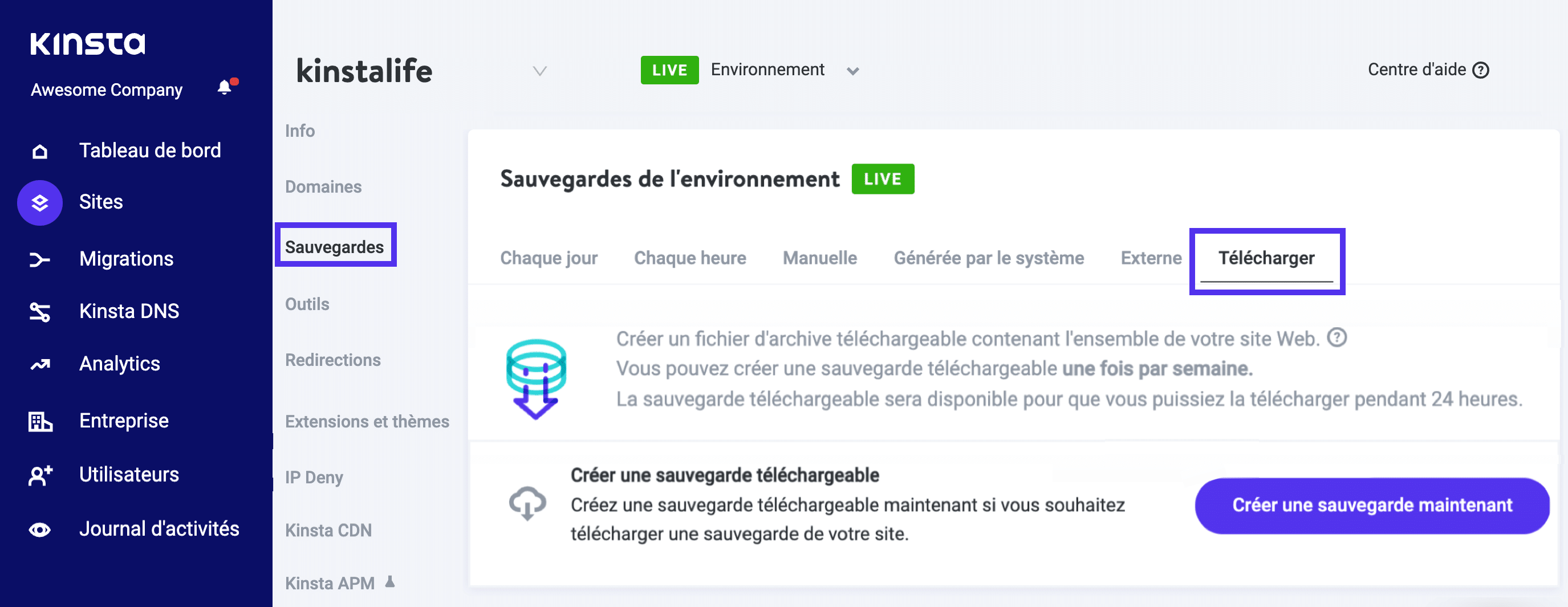 Allez dans les sauvegardes, puis dans l'onglet Télécharger.