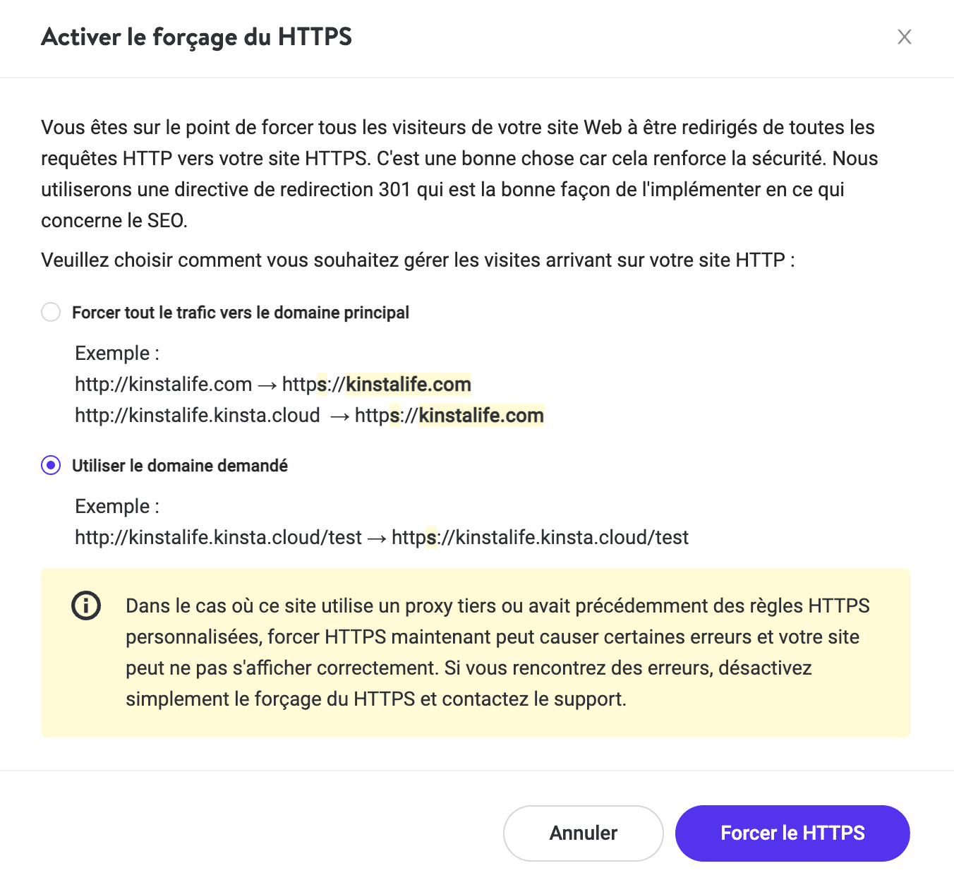 Activer Forcer HTTPS à MyKinsta.