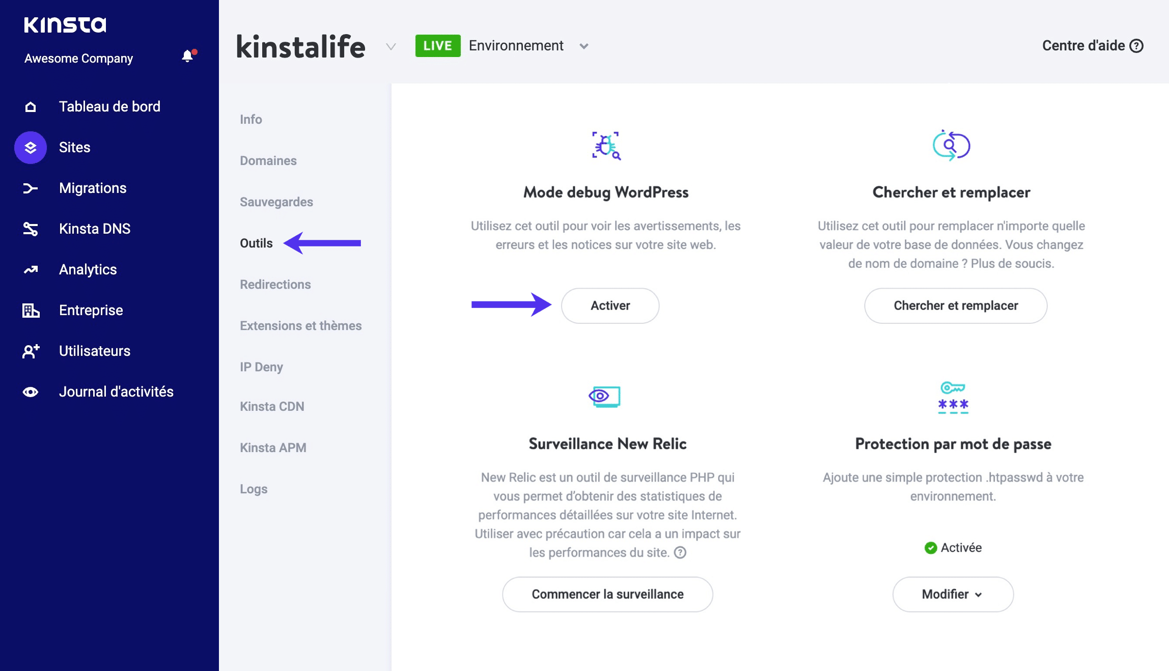 Indicateur CDN sur la liste des sites