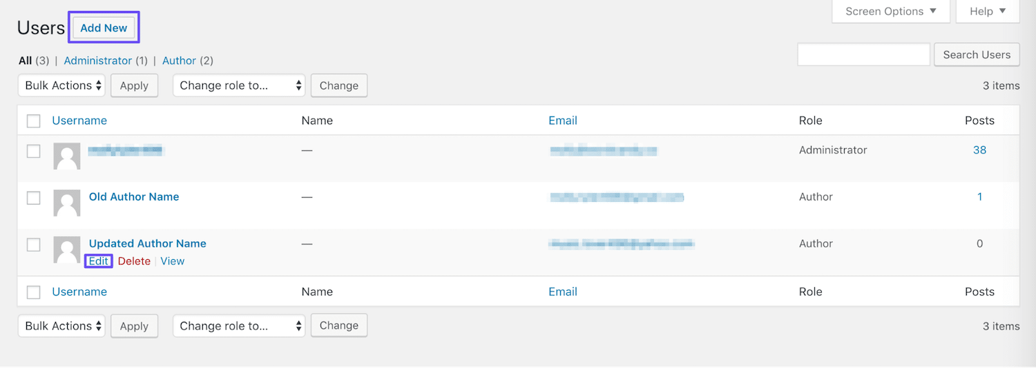 Page des utilisateurs