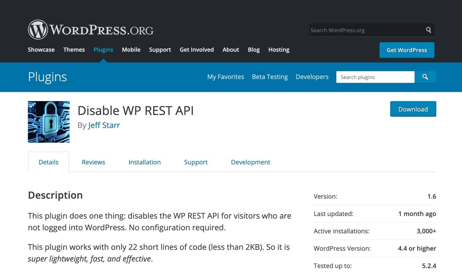 Extesnion Disable WP REST API