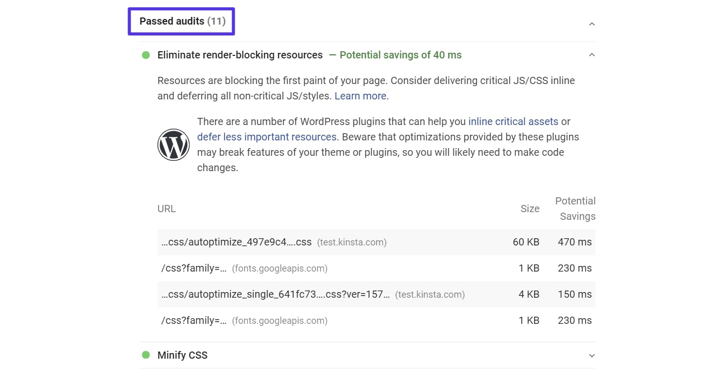 Résultats de PageSpeed Insights avec Autoptimize et Async JavaScript