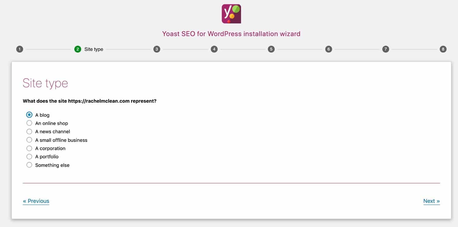 Assistant Yoast - type de site web