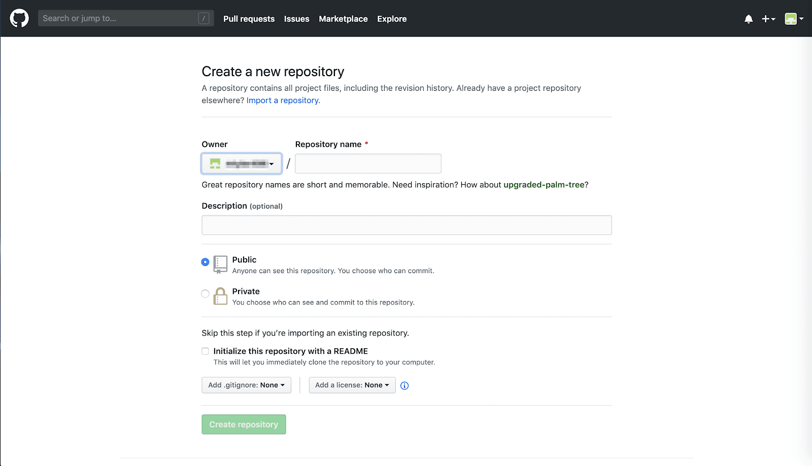 Donner un nom à un nouveau dépôt GitHub
