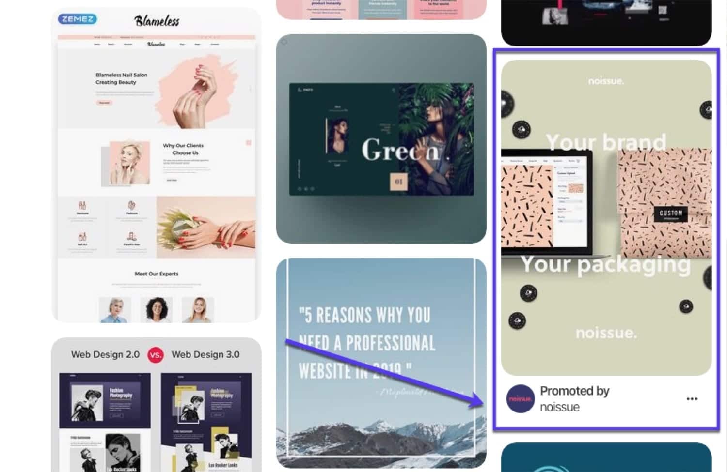 Un exemple d'annonces Pinterest