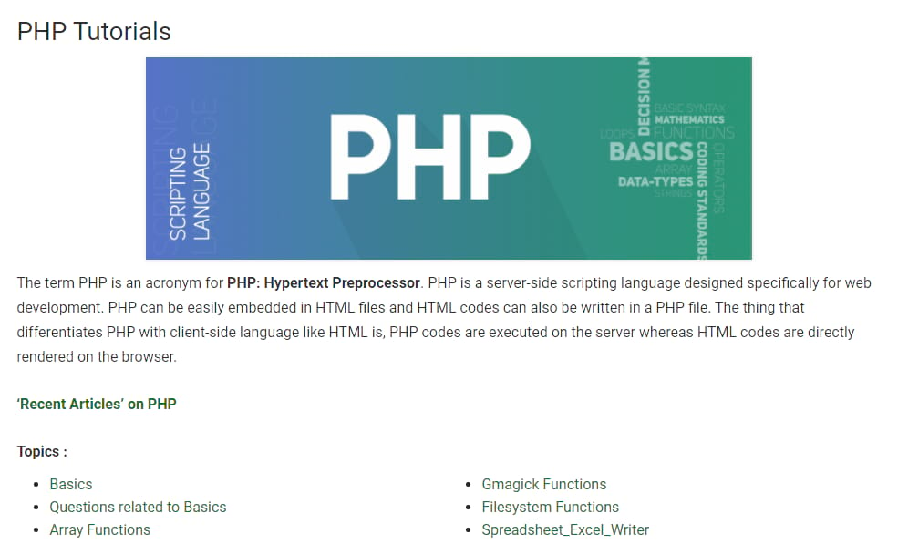 Best PHP tutorials - geeksforgeeks php