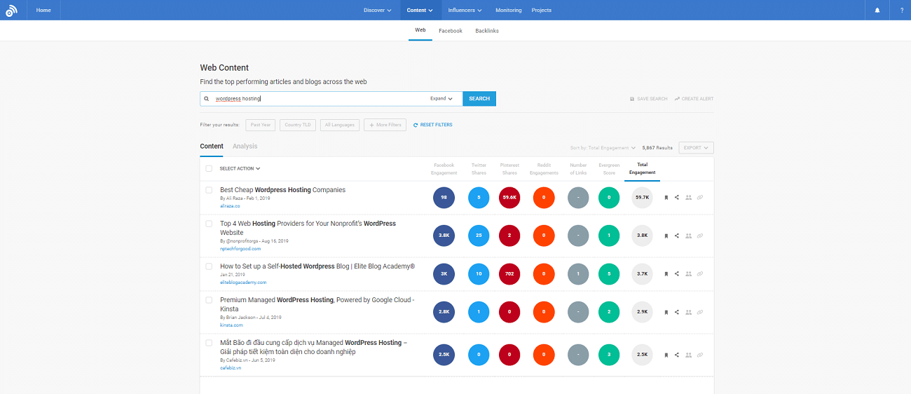 Recherche de contenu web BuzzSumo