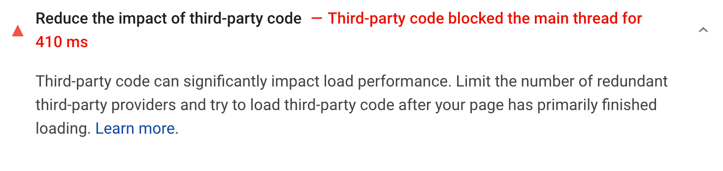 Recommandation de réduire l'impact d'un code tiers