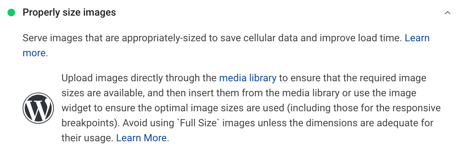 Recommandation de taille correcte des images