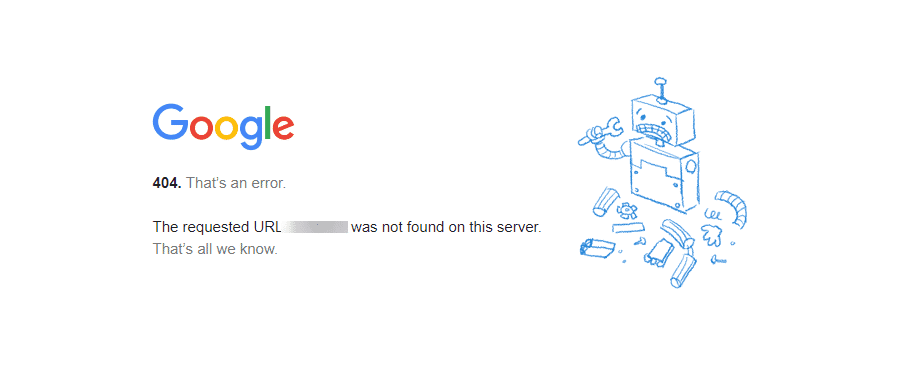 Une page d'erreur 404 dans Chrome