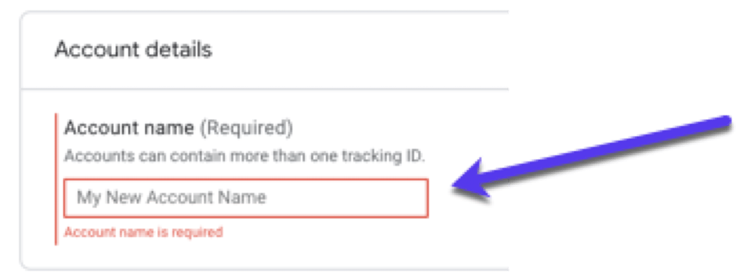 Détails du compte - ajouter un nouveau nom de compte dans Google Analytics