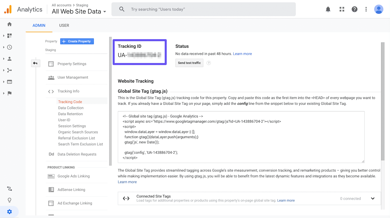 Accéder à l'identifiant de suivi de Google Analytics