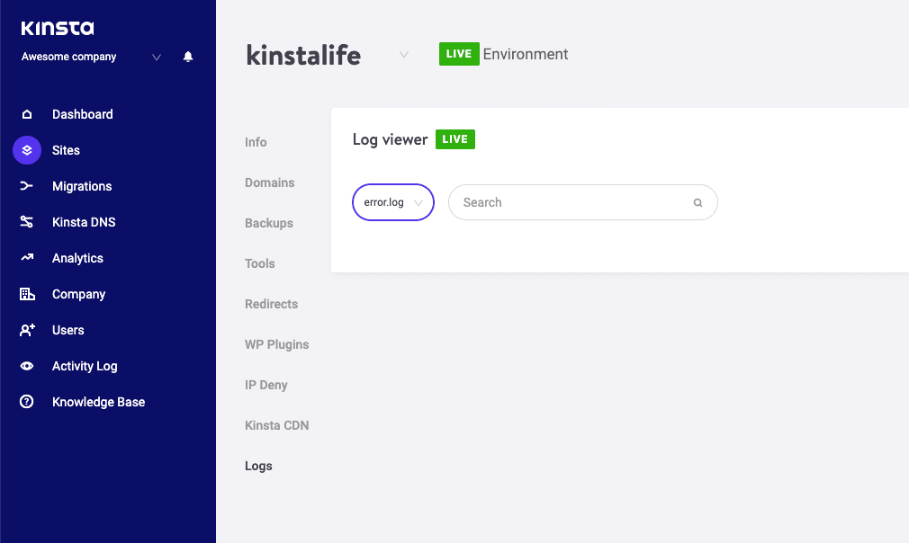 Accès aux journaux d'erreurs de MyKinsta