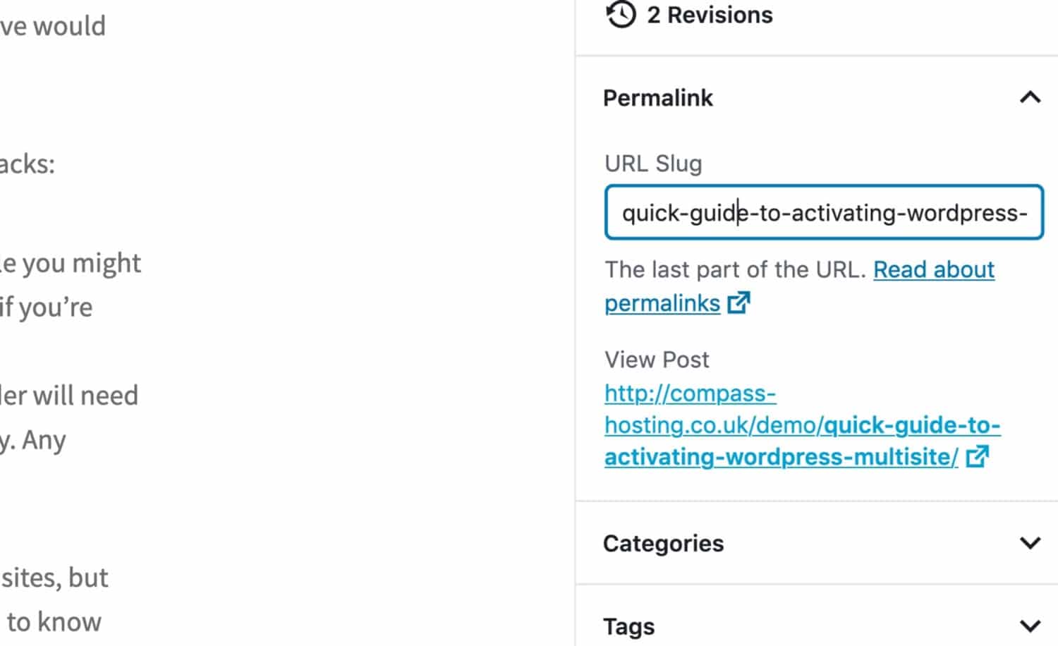 Modification de permalien dans l'écran de modification d’article