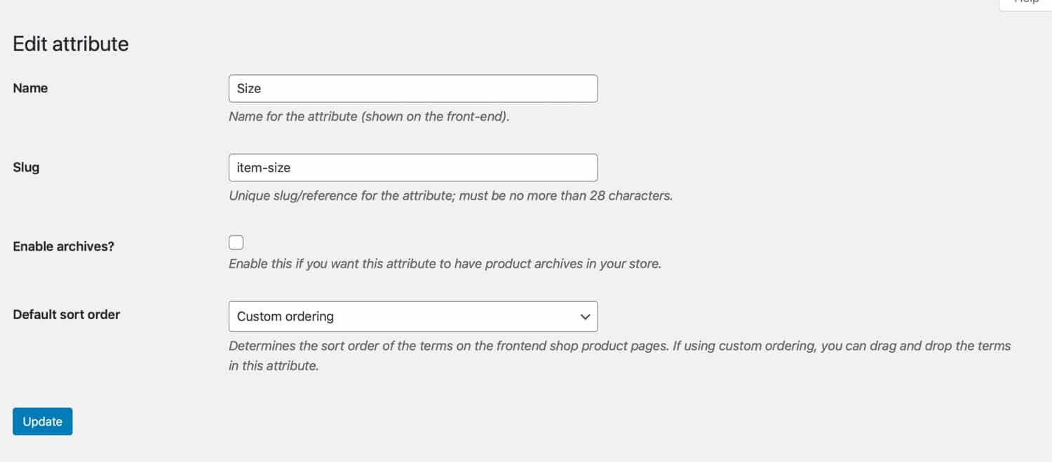 Modification des slugs d'attributs de produits