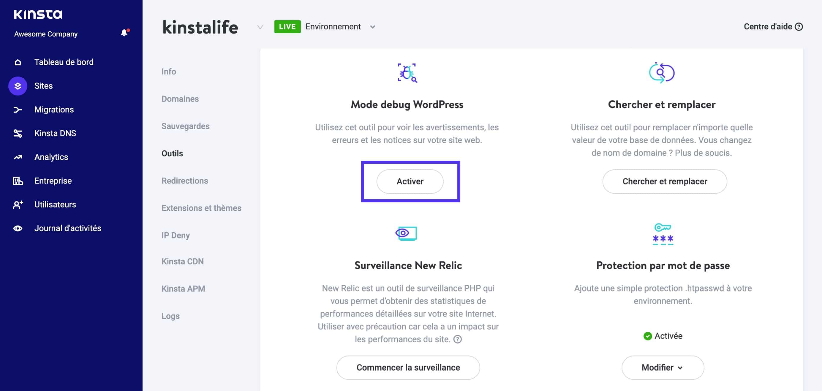 Comment activer le mode de débogage de WordPress dans MyKinsta