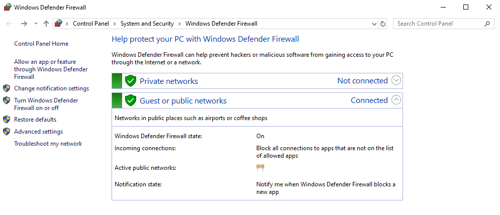 Pare-feu Windows Defender