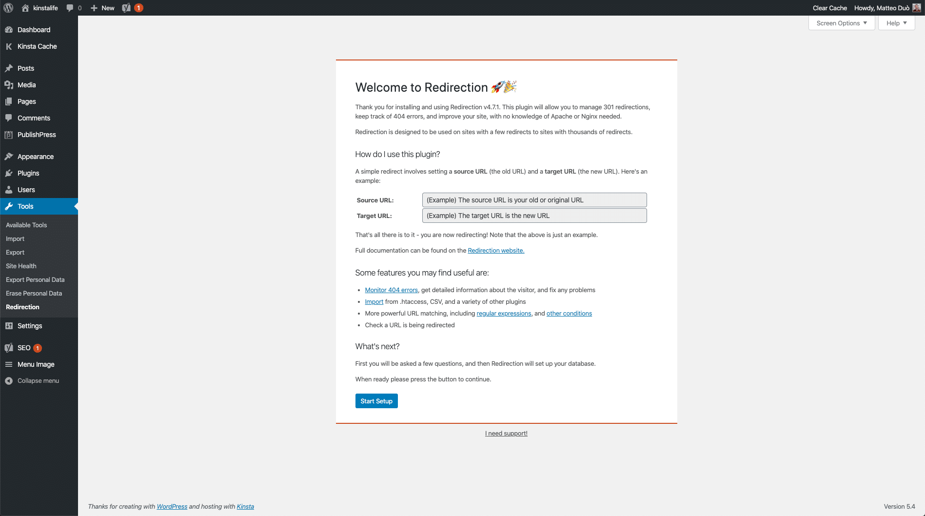 Page d'accueil de l’extension WordPress Redirection
