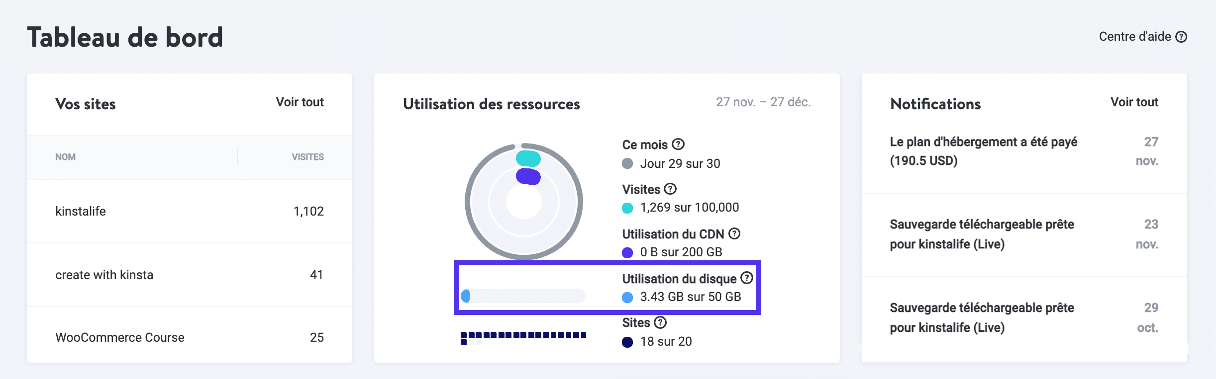 Utilisation du disque dans MyKinsta