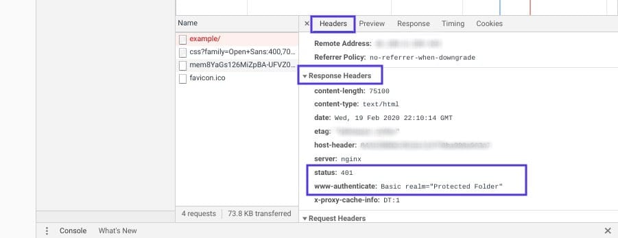 La section "Response Headers" de la console des développeurs