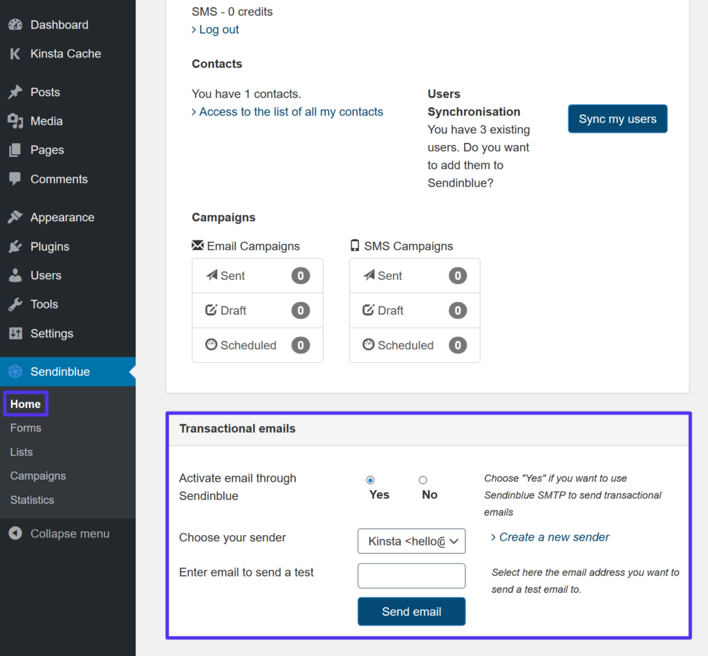 Activer l’'envoi d’e-mails transactionnels avec Sendinblue