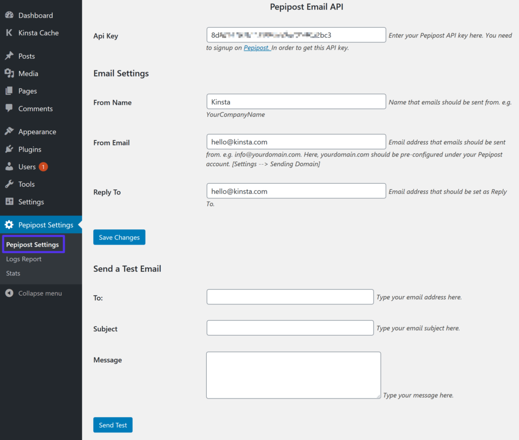 Ajouter l'API aux réglages de l’extension Pepipost