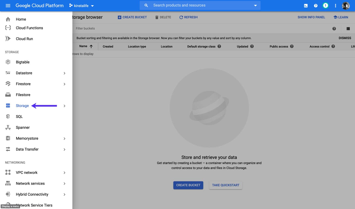 Créer un bucket Google Cloud Storage.