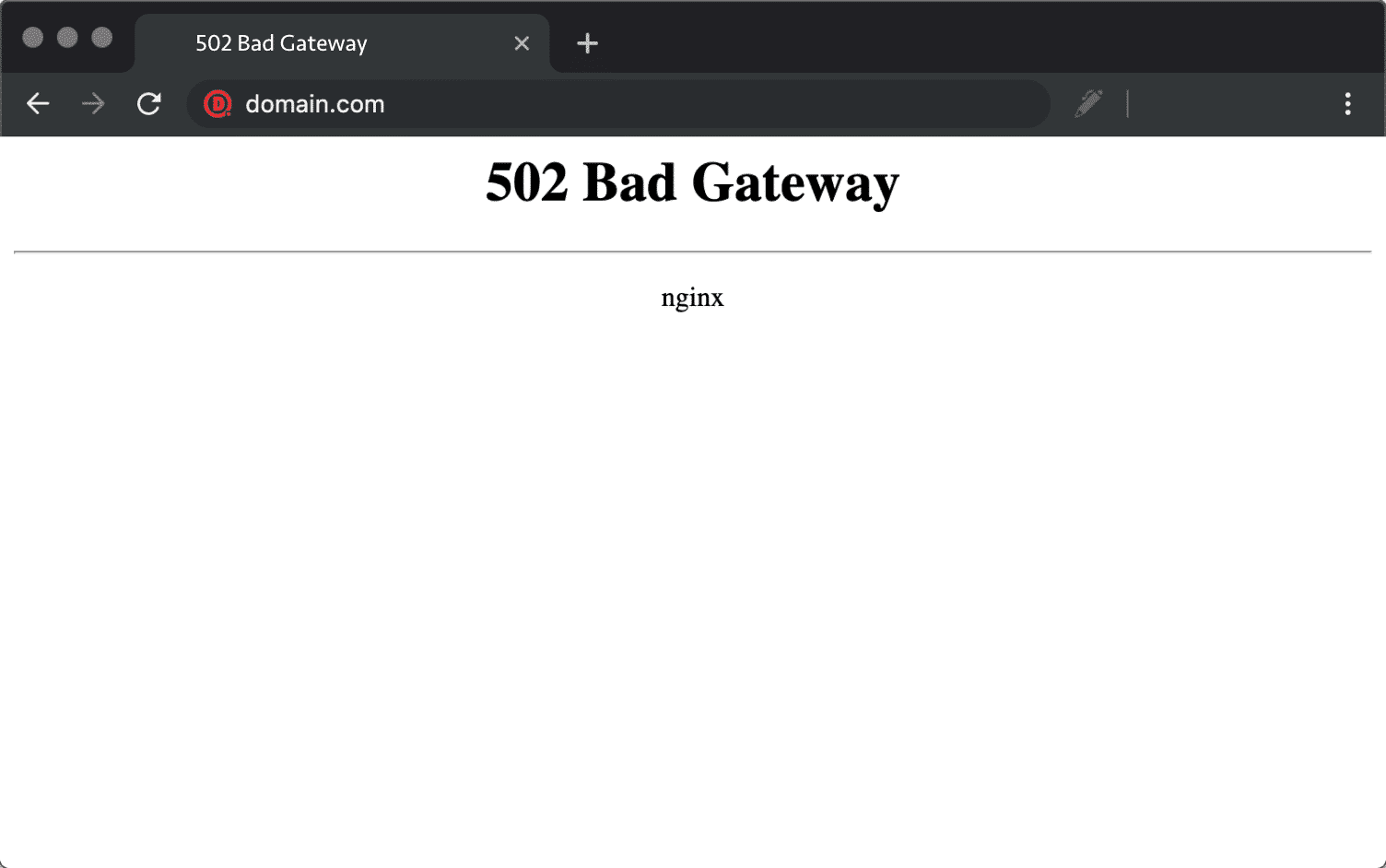 Une erreur 502 (Bad Gateway).