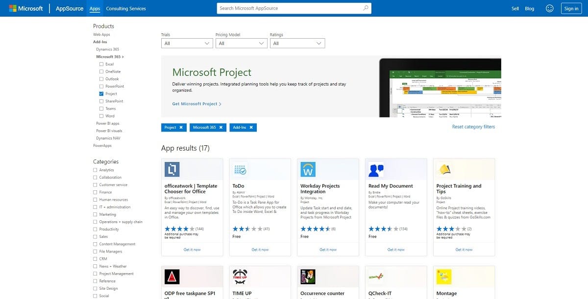 Intégrations de Microsoft Project