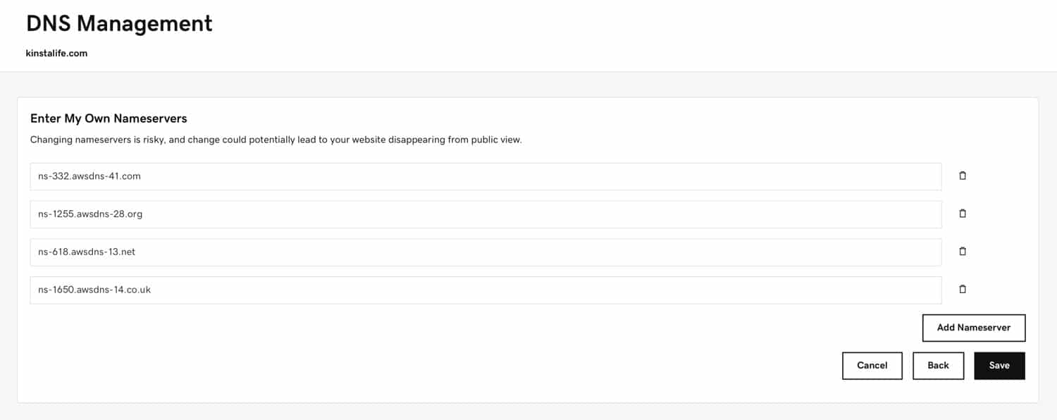 Ajoutez des serveurs de noms personnalisés à GoDaddy.