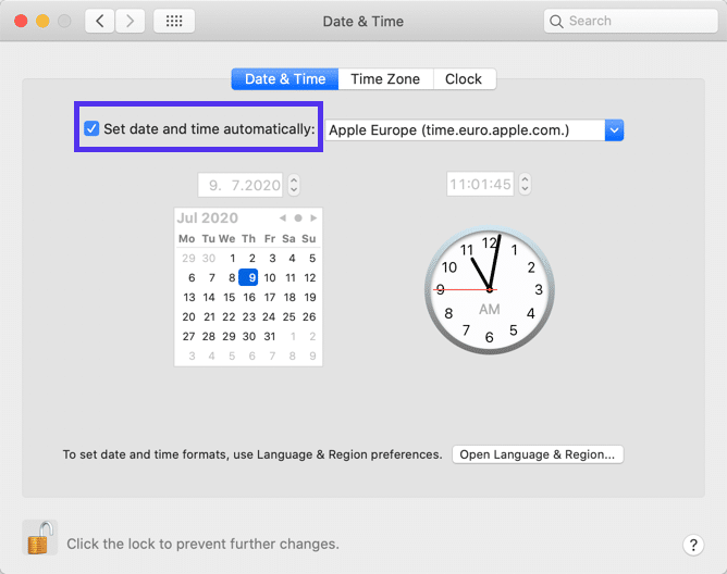 Ajuster la date dans macOS
