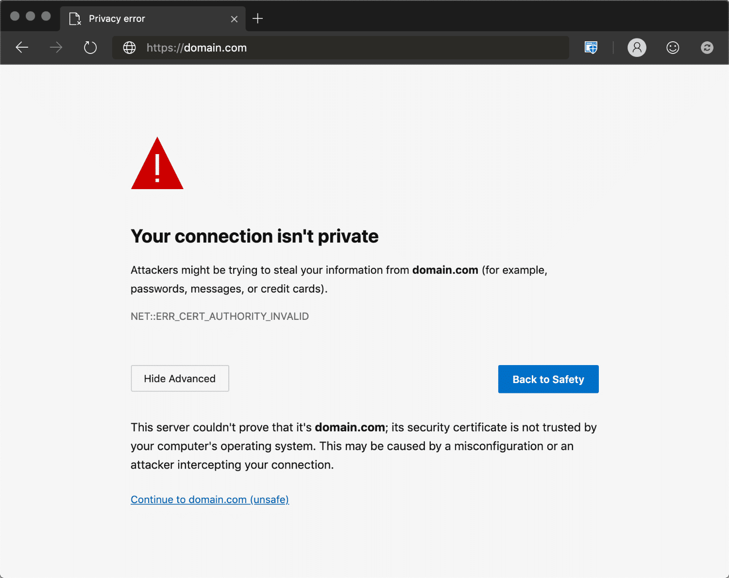 L’erreur NET::ERR_CERT_AUTHORITY_INVALID dans Edge