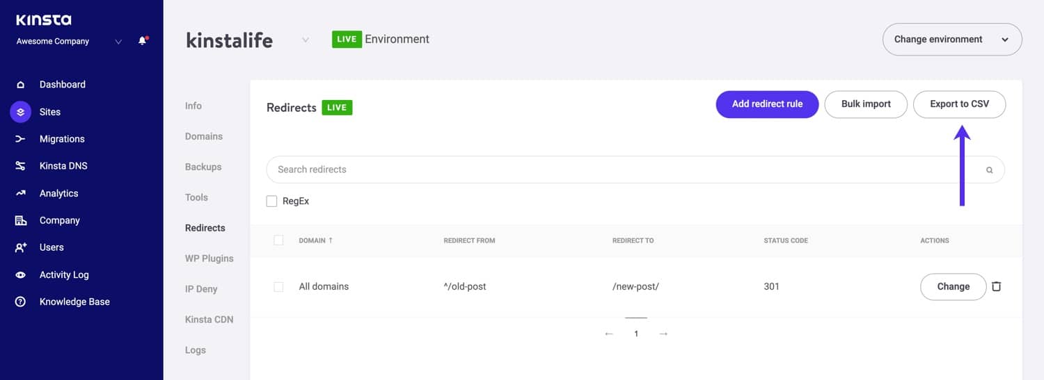 Exporter les redirections WordPress au format CSV.