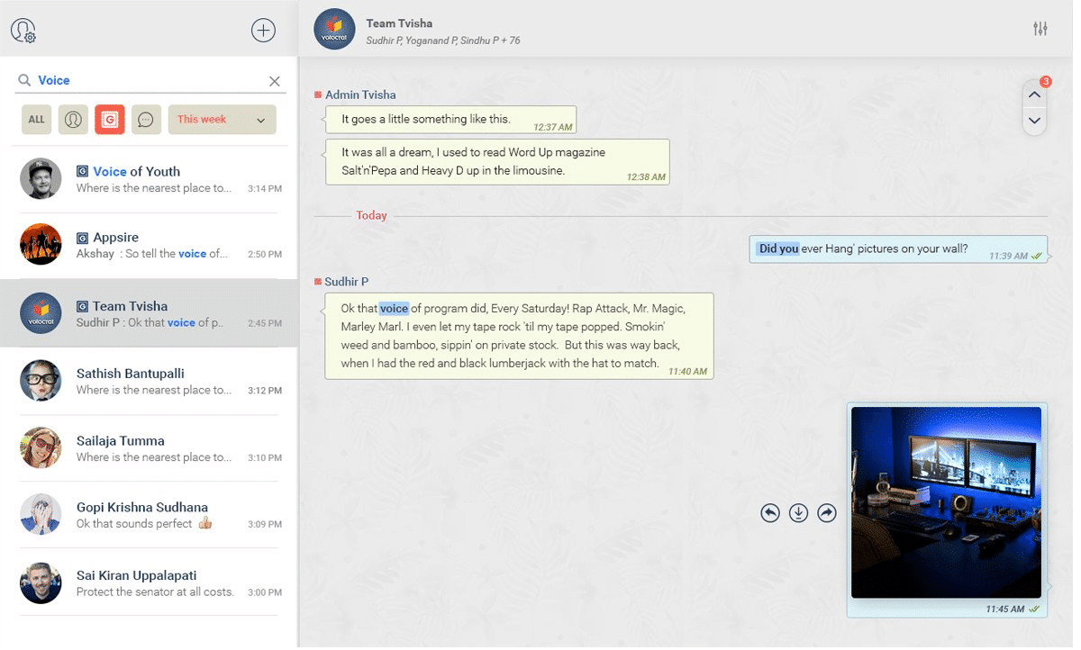 Interface de Troop Messenger