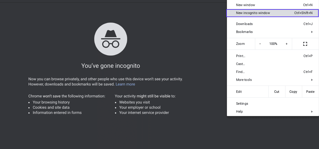 Mode Incognito dans Google Chrome