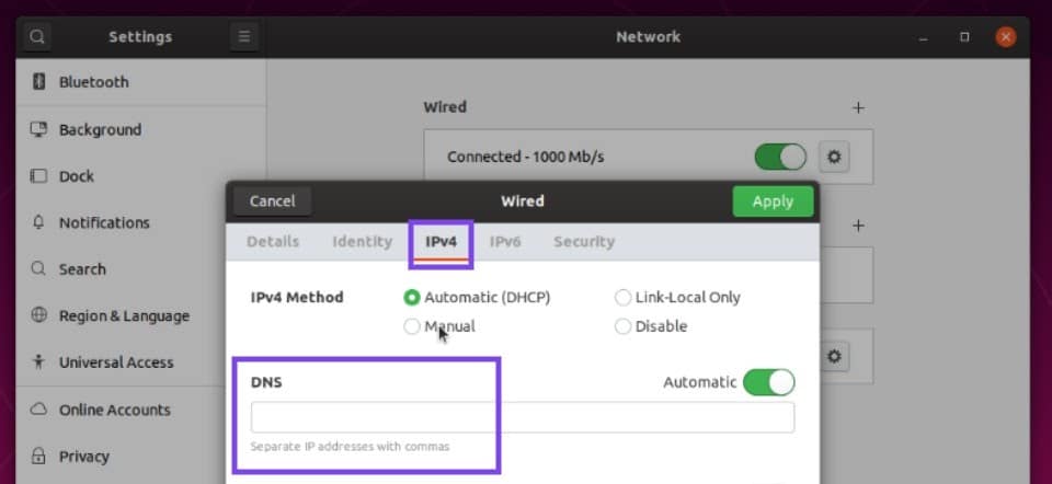 Paramètres réseau dans Ubuntu OS