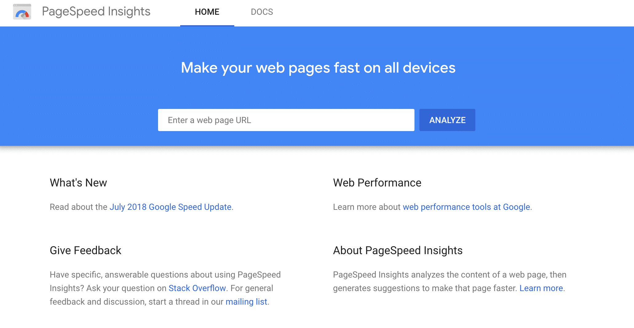 Outil Google PageSpeed Insights