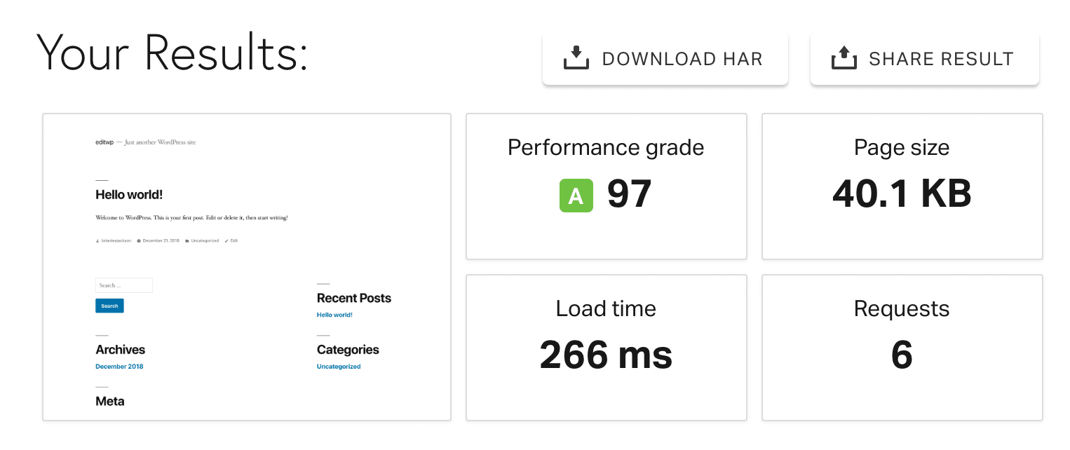 Test de vitesse avec le cache