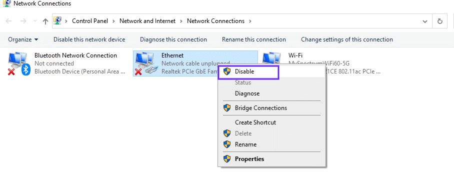 Désactivation des connexions secondaires dans Windows
