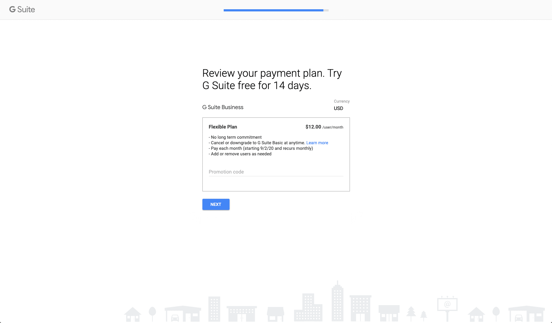 Examen du plan de paiement G Suite