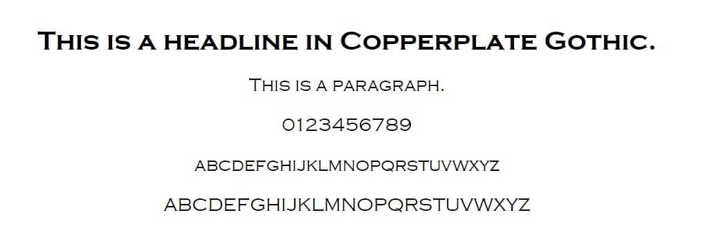 Exemple de police de Copperplate Gothic