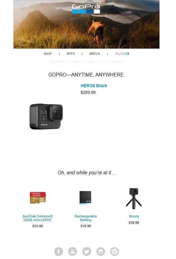 GoPro - exemple d’e-mail de panier abandonné