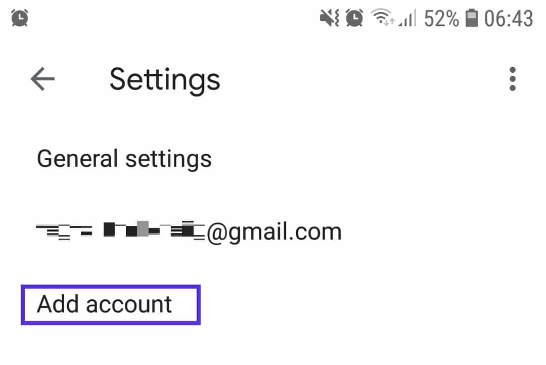 Paramètres de l'application Gmail - ajouter un compte