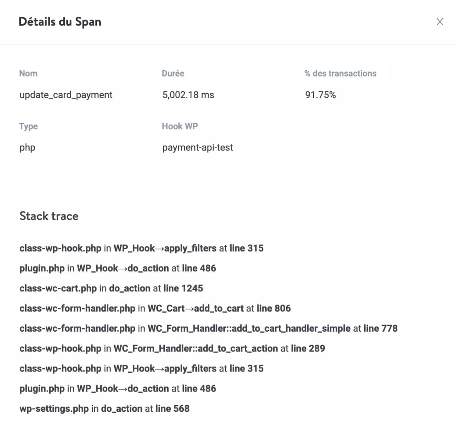 « Détail de portée » et chronologie de « pile de trace » dans Kinsta APM