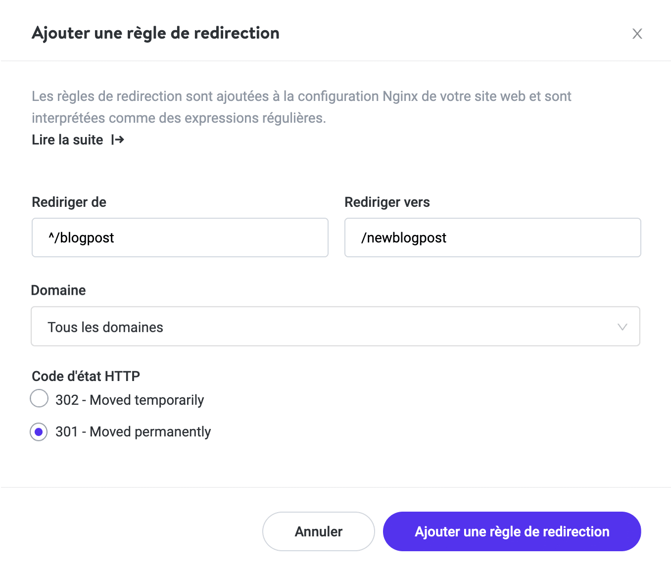 Ajouter des redirections dans MyKinsta.