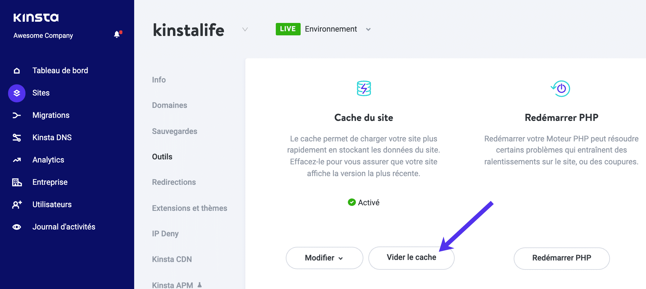 Le bouton « Vider le cache » de WordPress