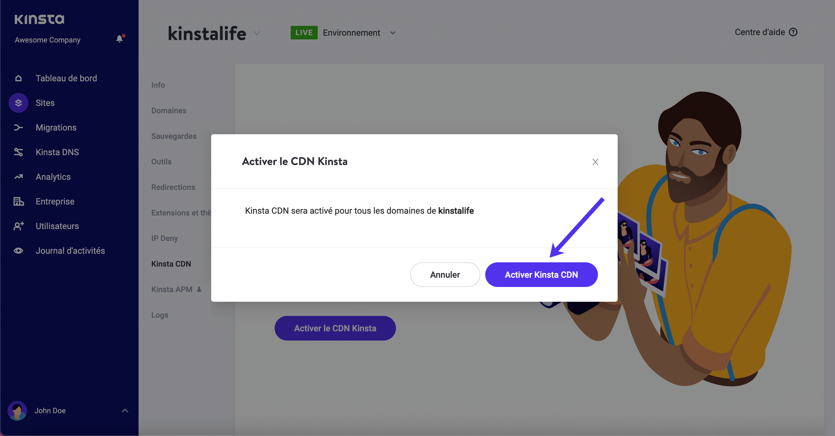 Confirmer le déploiement du CDN de Kinsta.